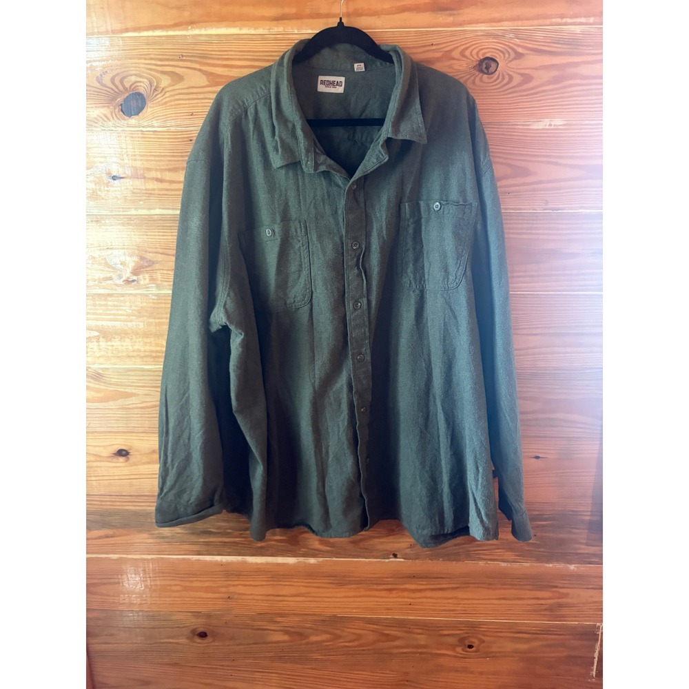 RedHead Mens 4XL Olive Green Cotton Flannel Long Sleeve Button Down Shirt 4TG